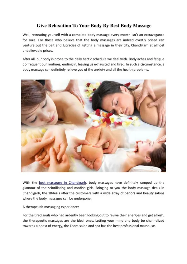 Give Relaxation To Your Body By Best Body Massage