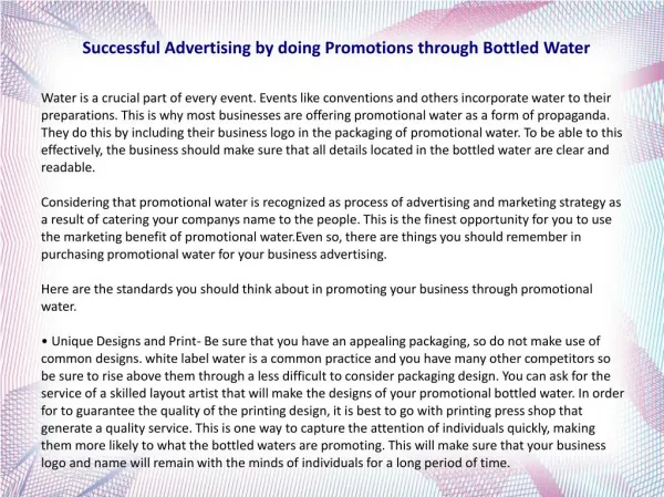 Successful Advertising by doing Promotions through Bottled Water