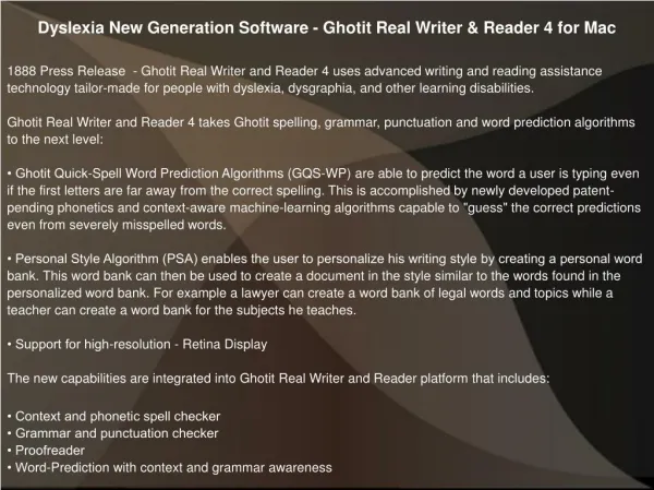 Dyslexia New Generation Software - Ghotit Real Writer & Reader 4 for Mac
