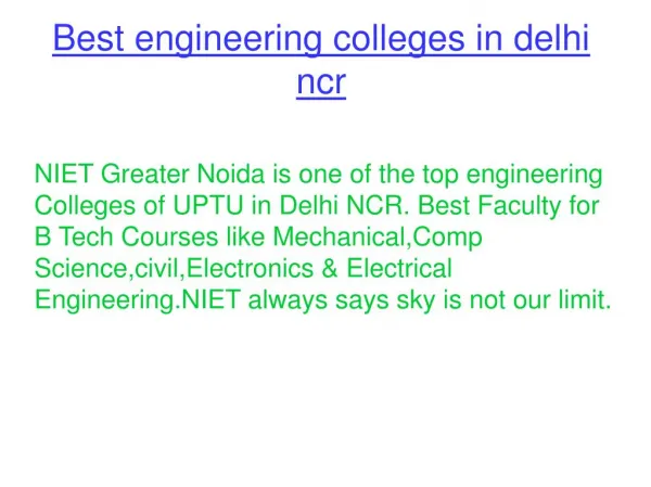 Best Engineering Colleges in Delhi NCR