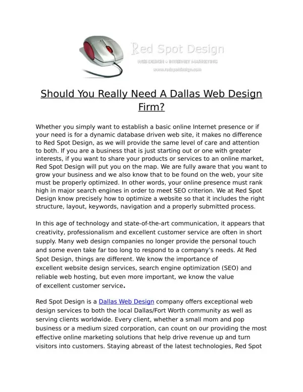 Should You Really Need A Dallas Web Design Firm?