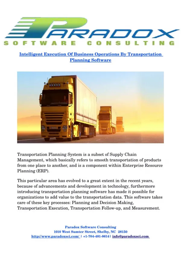 Intelligent Execution Of Business Operations By Transportation Planning Software