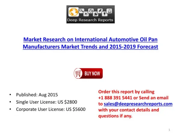 Automotive Oil Pan Global Market Research Analysis Report 2015-2019