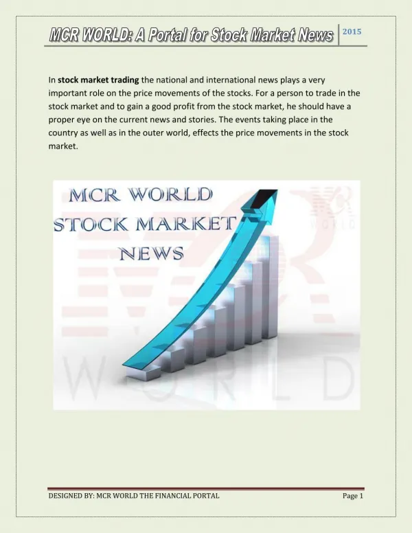 Mcr world a portal for stock market news