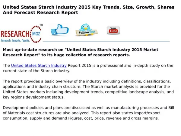 United States Starch Industry 2015 Market Research Report