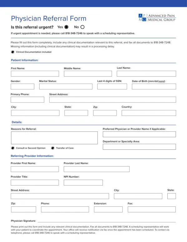 Download Physician Referral Form of Advanced Pain Medical Group