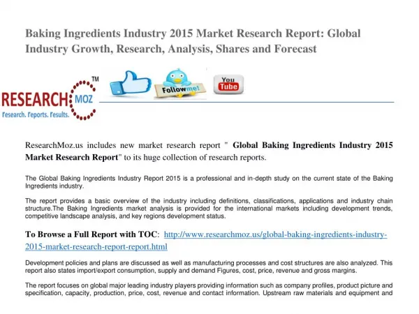 Global Baking Ingredients Industry 2015 Market Research Report