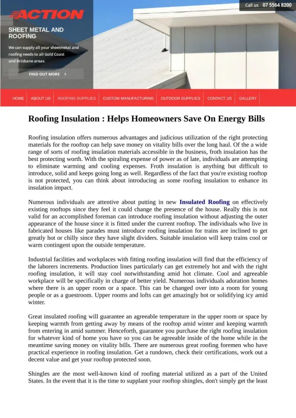 Roofing Insulation : Helps Homeowners Save On Energy Bills