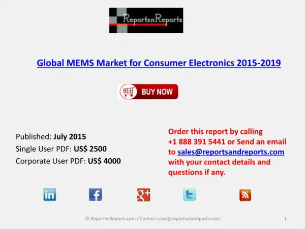 Global MEMS Market for Consumer Electronics 2015-2019