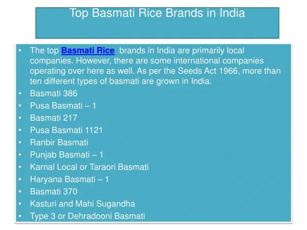 Top Basmati Rice Brands in India