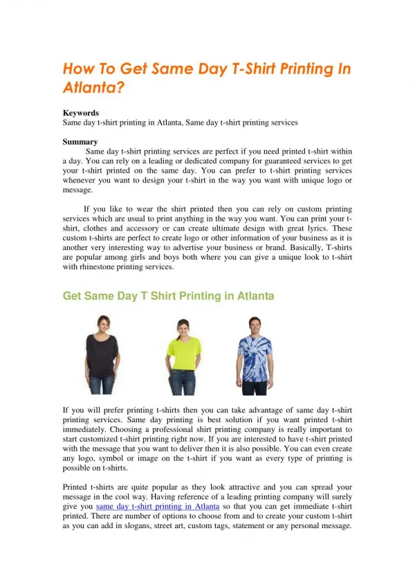 How To Get Same Day T-Shirt Printing In Atlanta?
