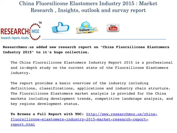 China Fluorsilicone Elastomers Industry 2015 Market Research Report