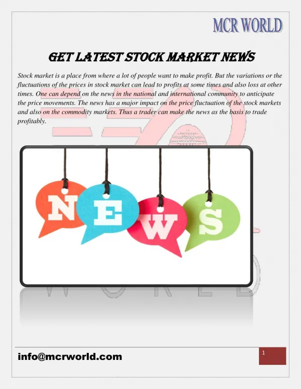 MCR WORLD: Get Latest Stock Market News