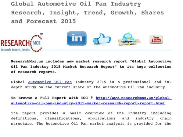 Global Automotive Oil Pan Industry 2015 Market Research Report