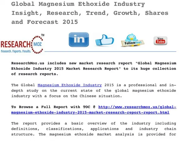 Global Magnesium Ethoxide Industry 2015 Market Research Report