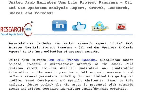 United Arab Emirates Umm Lulu Project Panorama - Oil and Gas Upstream Analysis Report
