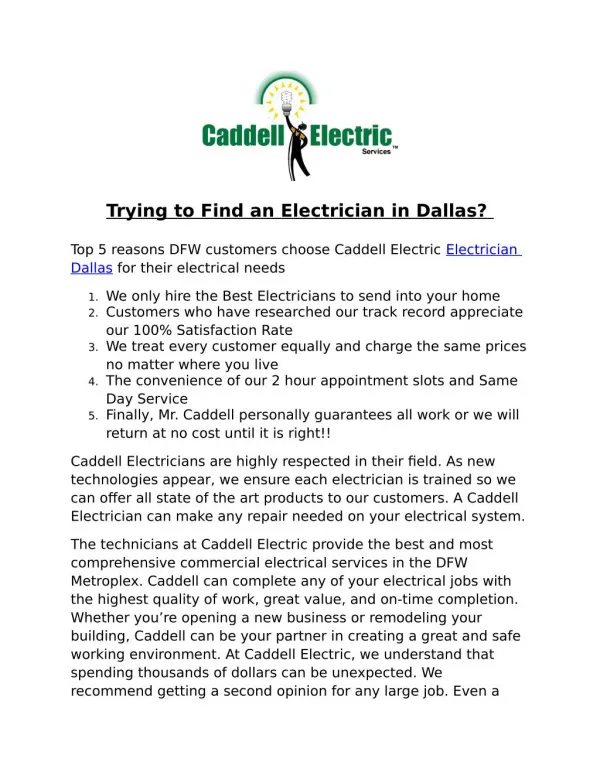 Trying to Find an Electrician in Dallas?