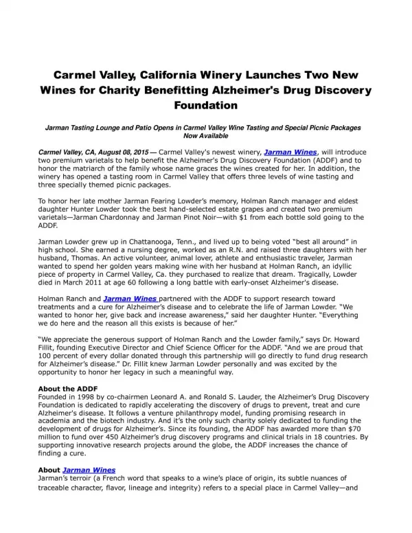 Carmel Valley, California Winery Launches Two New Wines