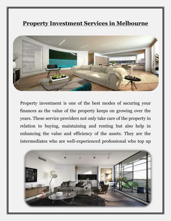 Property Investment Services Melbourne