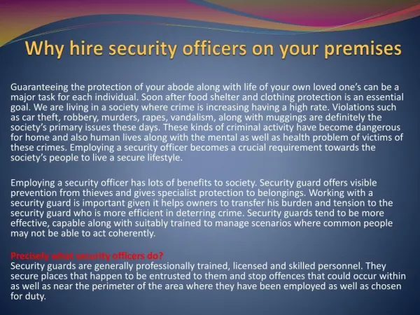 Why hire security officers on your premises