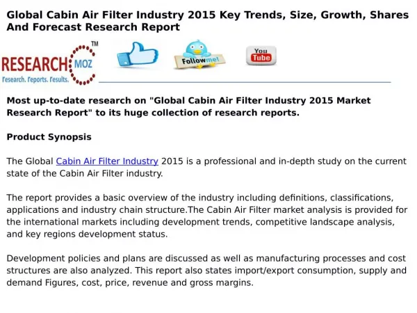 Global Cabin Air Filter Industry 2015 Market Research Report