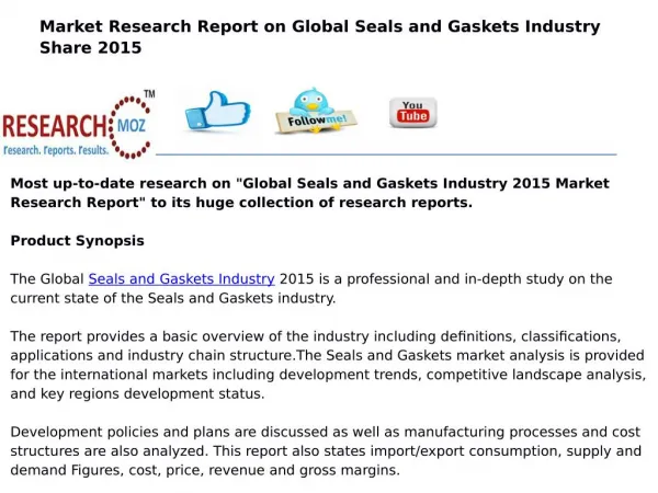 Global Seals and Gaskets Industry 2015 Market Research Report