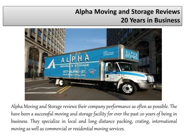 Alpha Moving and Storage Reviews - 20 Years in Business