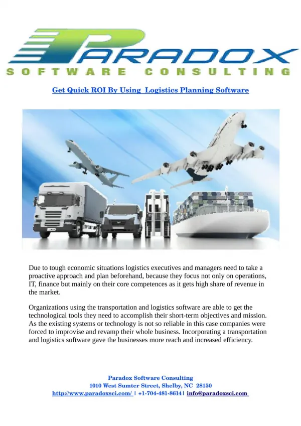 Get Quick ROI By Using Logistics Planning Software