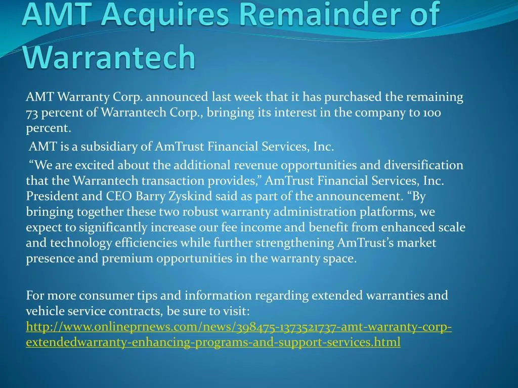 amt acquires remainder of warrantech