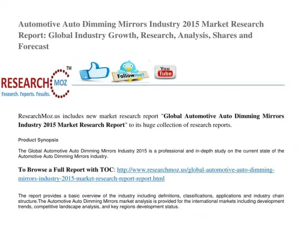Global Automotive Auto Dimming Mirrors Industry 2015 Market Research Report