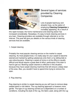 Several types of services provided by Cleaning Companies - slide 1