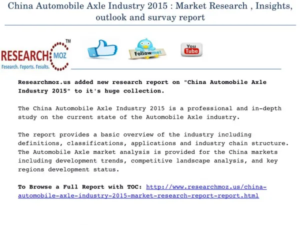 China Automobile Axle Industry 2015 Market Research Report