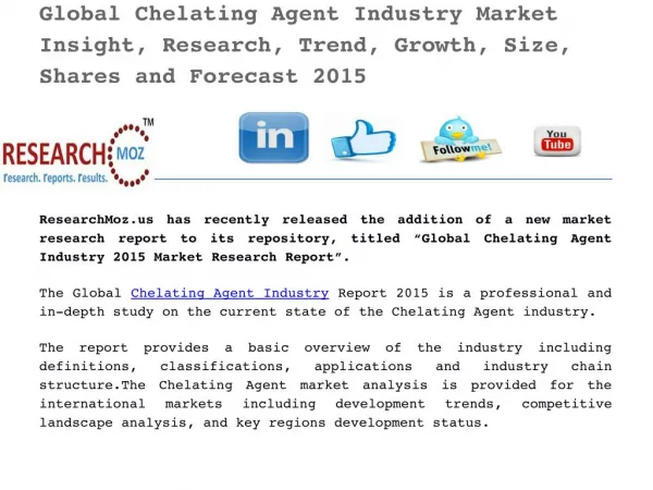 Global Chelating Agent Industry 2015 Market Research Report
