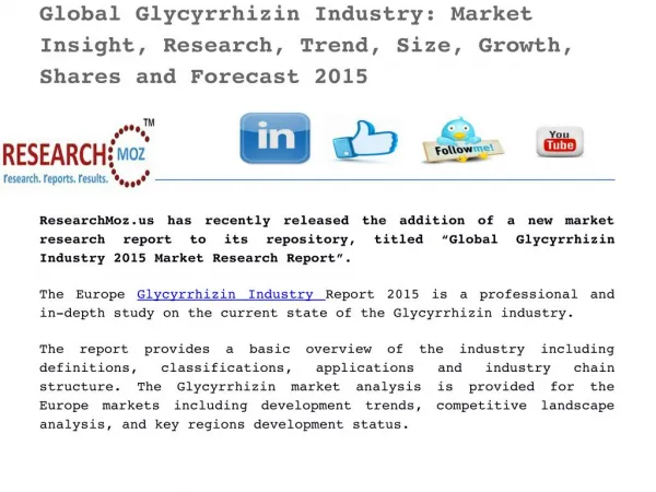 Global Glycyrrhizin Industry 2015 Market Research Report