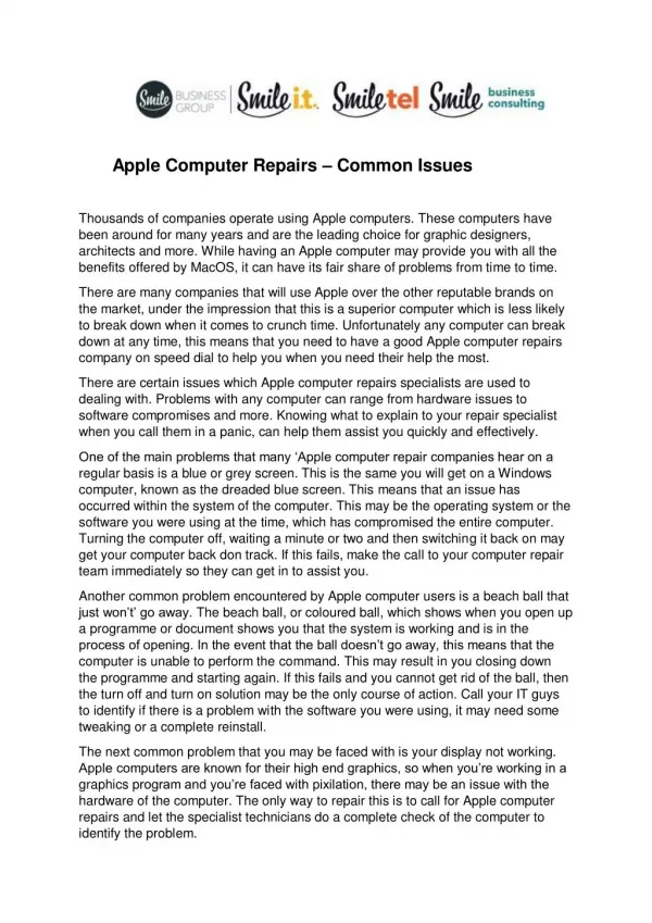 Apple Computer Repairs – Common Issues