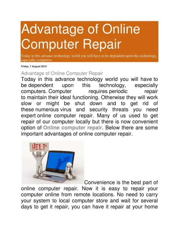 Advantage of Online Computer Repair