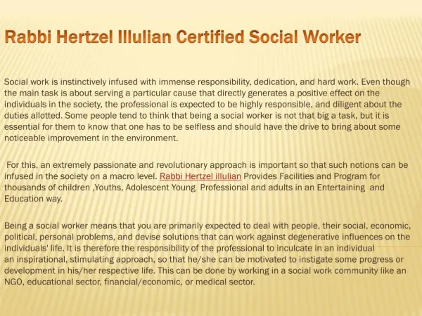 Rabbi Hertzel Illulian Certified Social Worker