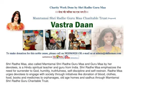 Charity Work Done by Shri Radhe Guru Maa