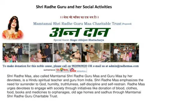 Shri Radhe Guru and her Social Activities