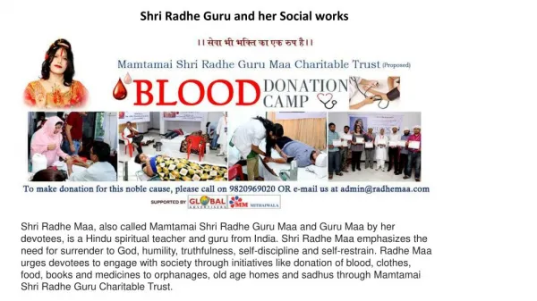 Shri Radhe Guru and her Social works