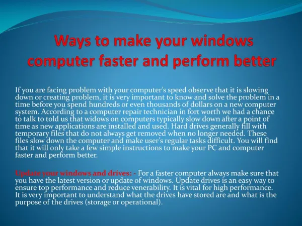 Ways to make your windows computer faster and perform better