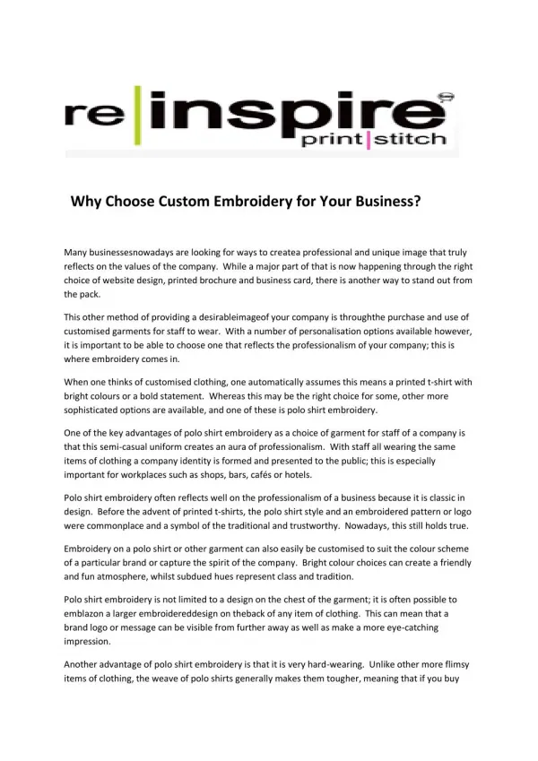 Why Choose Custom Embroidery for Your Business?