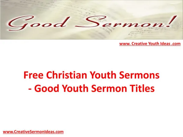 Free Christian Youth Sermons - Good Youth Sermon Titles