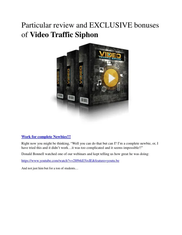 Video Traffic Siphon massive bonuses and hidden discount price