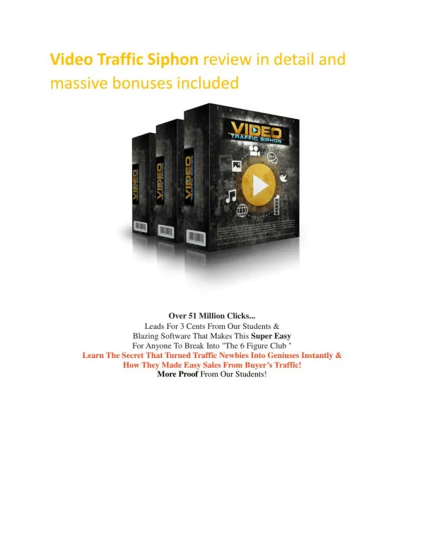 Special discount and $8000 bonuses of Video Traffic Siphon
