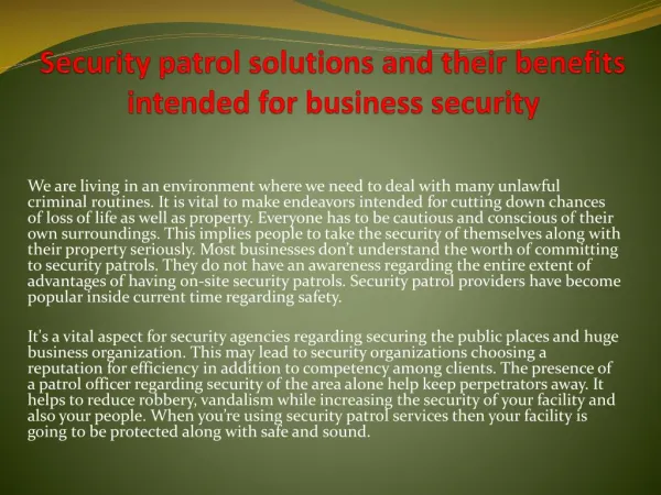 Security patrol solutions and their benefits intended for business security