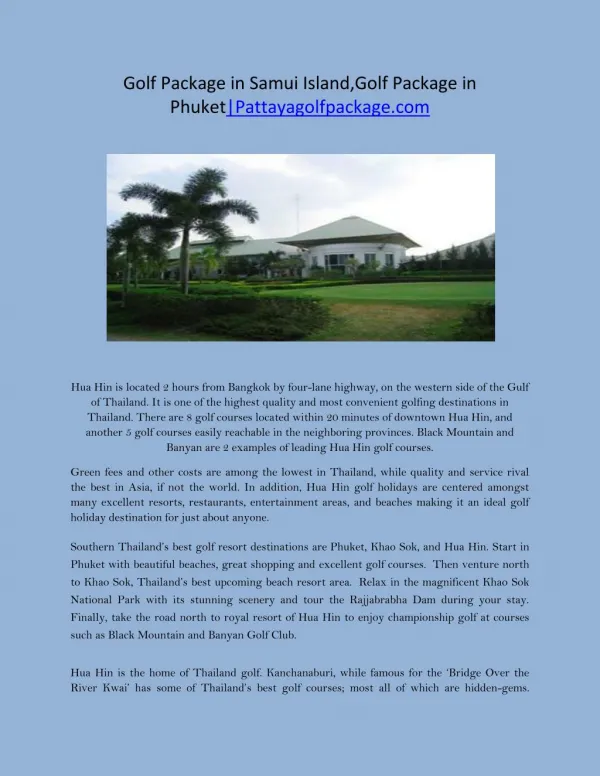 Golf Package in Samui Island,Golf Package in Phuket|Pattayagolfpackage.com