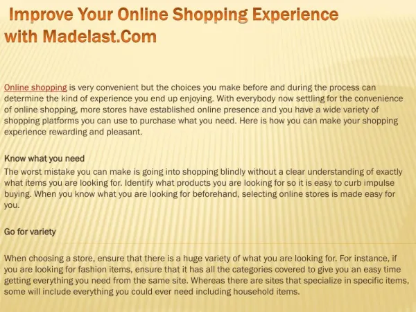 Improve Your Online Shopping Experience with Madelast.Com