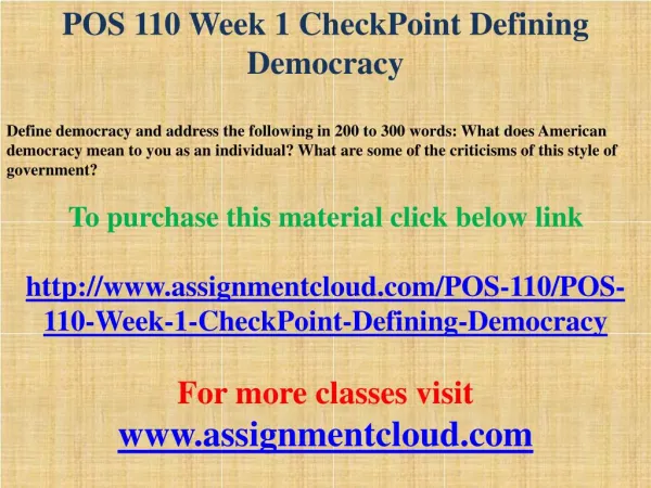 POS 110 Week 1 CheckPoint Defining Democracy