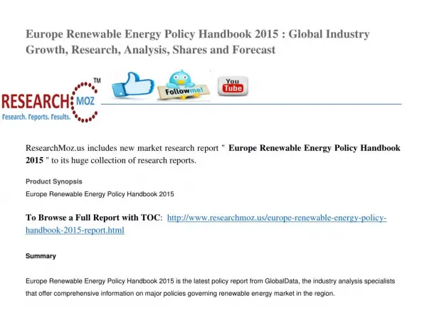 Europe Renewable Energy Policy Handbook 2015